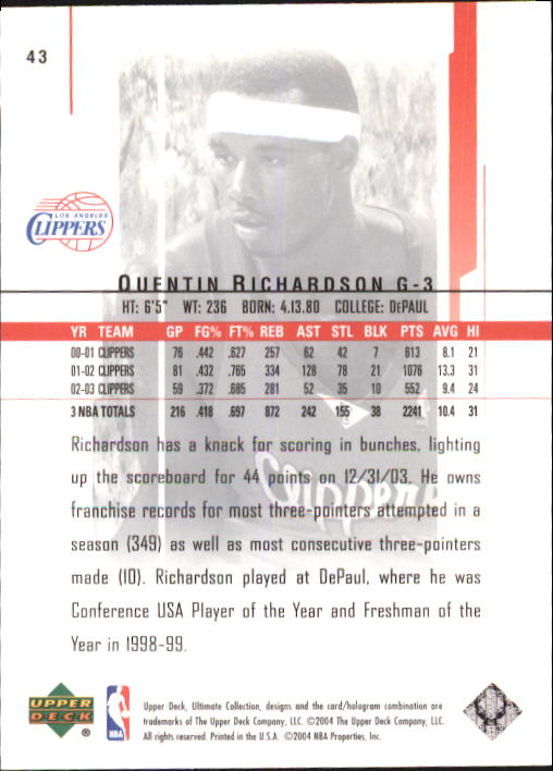 2003/2004 Ultimate Collection (Upper Deck) Basketball - Picture 71 of 242