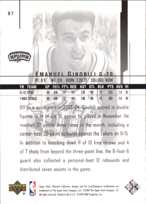 2003/2004 Ultimate Collection (Upper Deck) Basketball - Picture 163 of 242