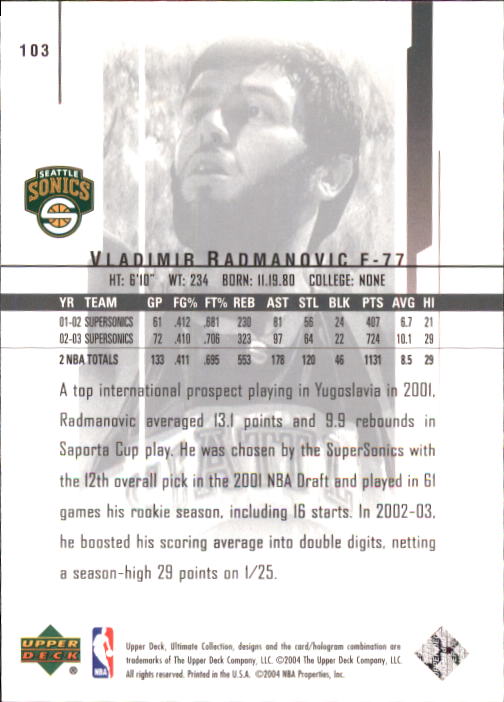 2003/2004 Ultimate Collection (Upper Deck) Basketball - Picture 171 of 242