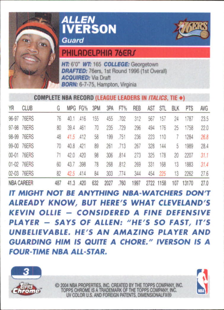 2003/2004 Topps Chrome Basketball Part 1 Main Set Cards - Picture 3 of 141