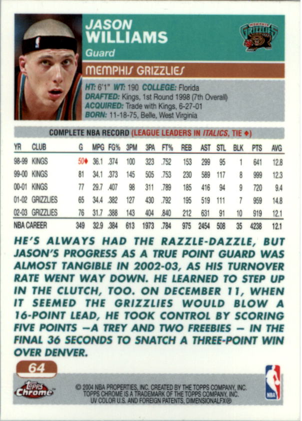 2003/2004 Topps Chrome Basketball Part 1 Main Set Cards - Picture 52 of 141