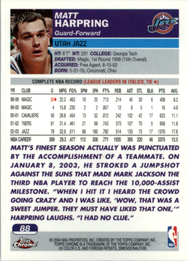 2003/2004 Topps Chrome Basketball Part 1 Main Set Cards - Picture 64 of 141