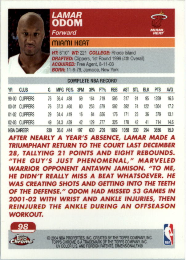 2003/2004 Topps Chrome Basketball Part 1 Main Set Cards - Picture 66 of 141