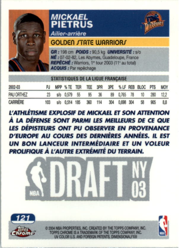 2003/2004 Topps Chrome Basketball Part 1 Main Set Cards - Picture 87 of 141