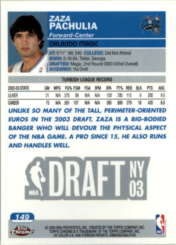 2003/2004 Topps Chrome Basketball Part 1 Main Set Cards - Picture 117 of 141