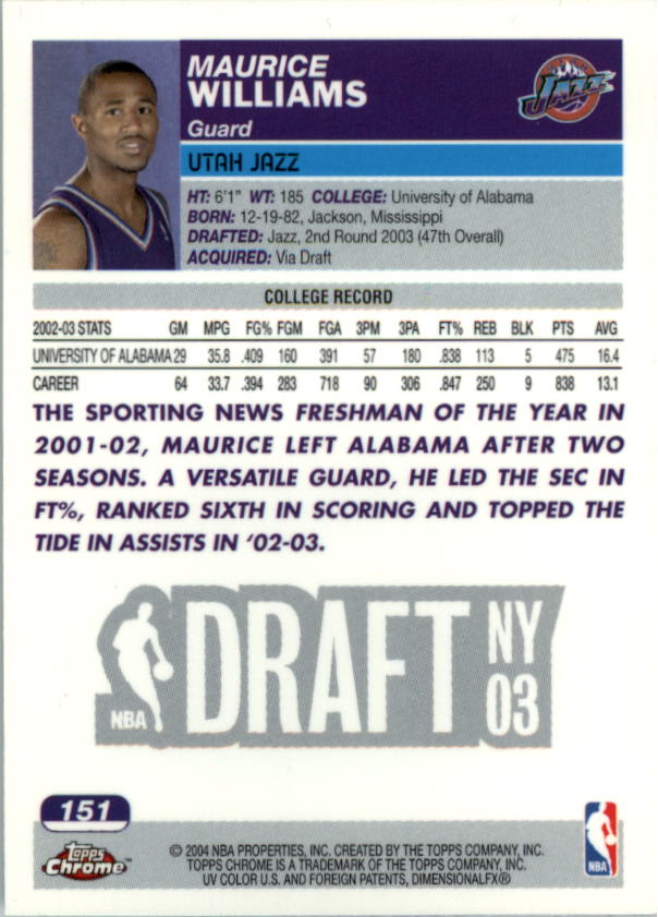 2003/2004 Topps Chrome Basketball Part 1 Main Set Cards - Picture 121 of 141
