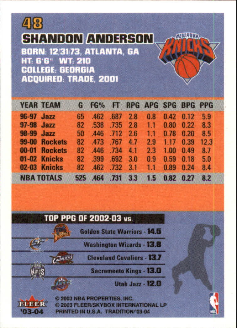 2003/2004 Fleer Tradition Basketball Part 1 Main Set Cards #1 to #150 - Picture 95 of 297