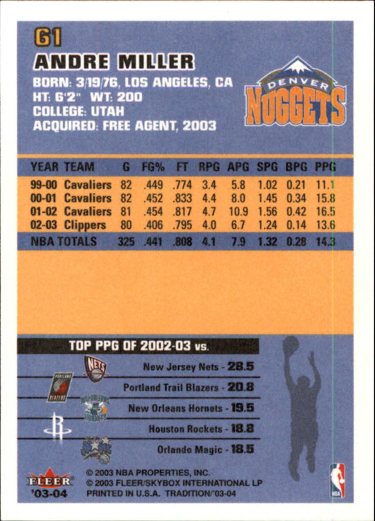 2003/2004 Fleer Tradition Basketball Part 1 Main Set Cards #1 to #150 - Picture 121 of 297