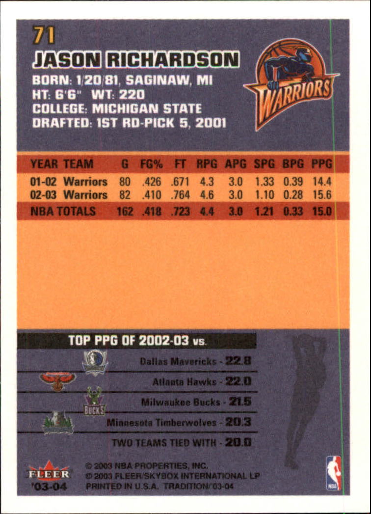 2003/2004 Fleer Tradition Basketball Part 1 Main Set Cards #1 to #150 - Picture 141 of 297