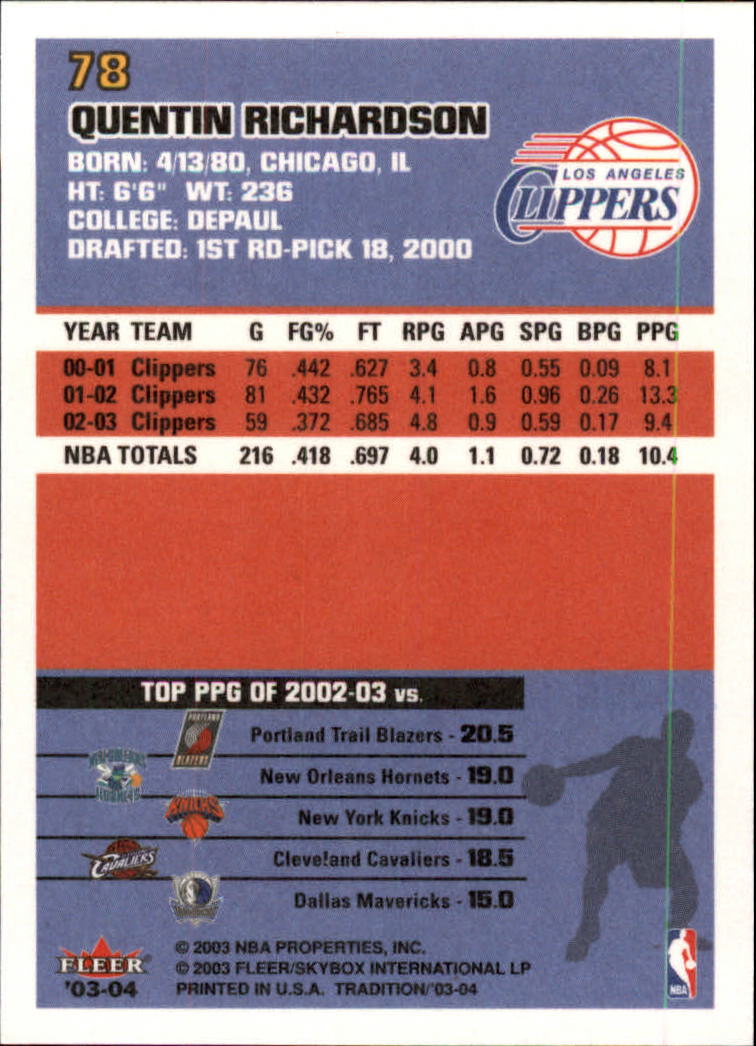2003/2004 Fleer Tradition Basketball Part 1 Main Set Cards #1 to #150 - Picture 155 of 297