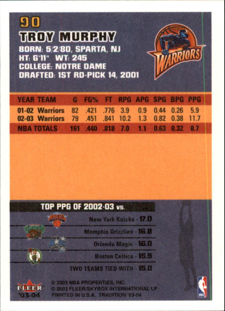 2003/2004 Fleer Tradition Basketball Part 1 Main Set Cards #1 to #150 - Picture 177 of 297