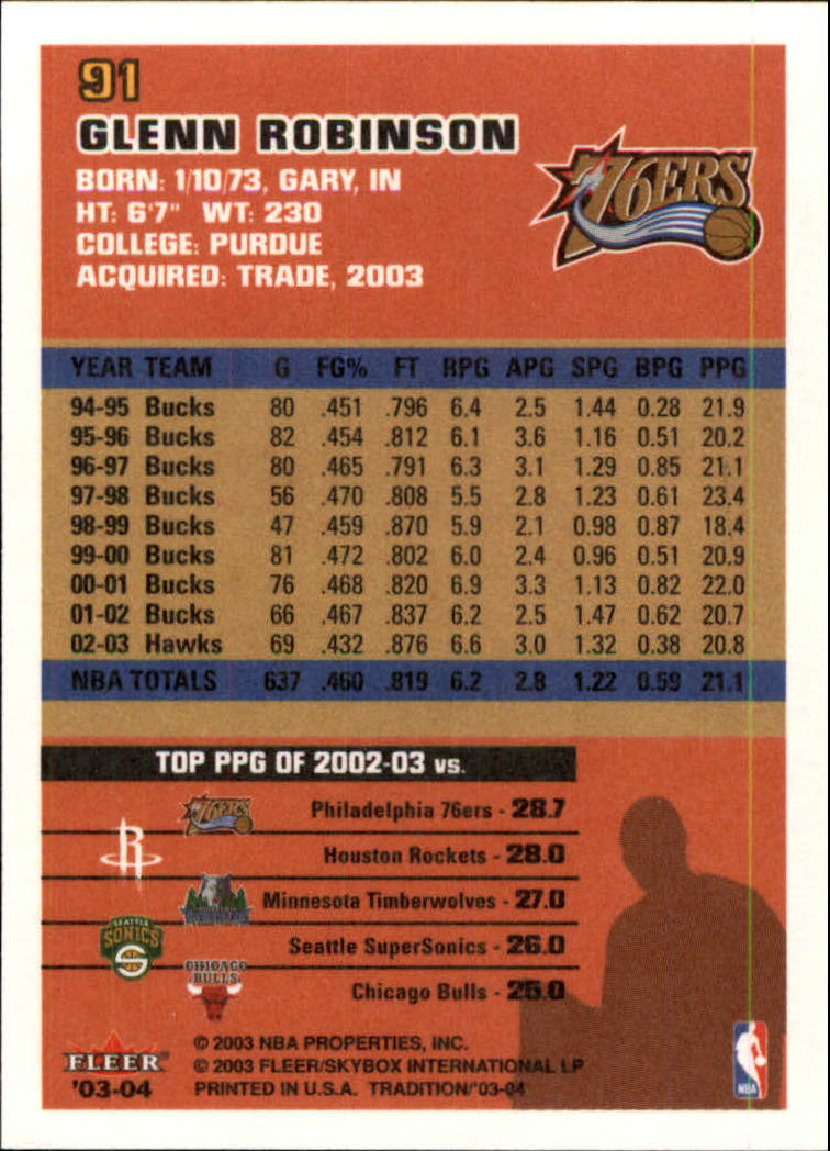 2003/2004 Fleer Tradition Basketball Part 1 Main Set Cards #1 to #150 - Picture 179 of 297