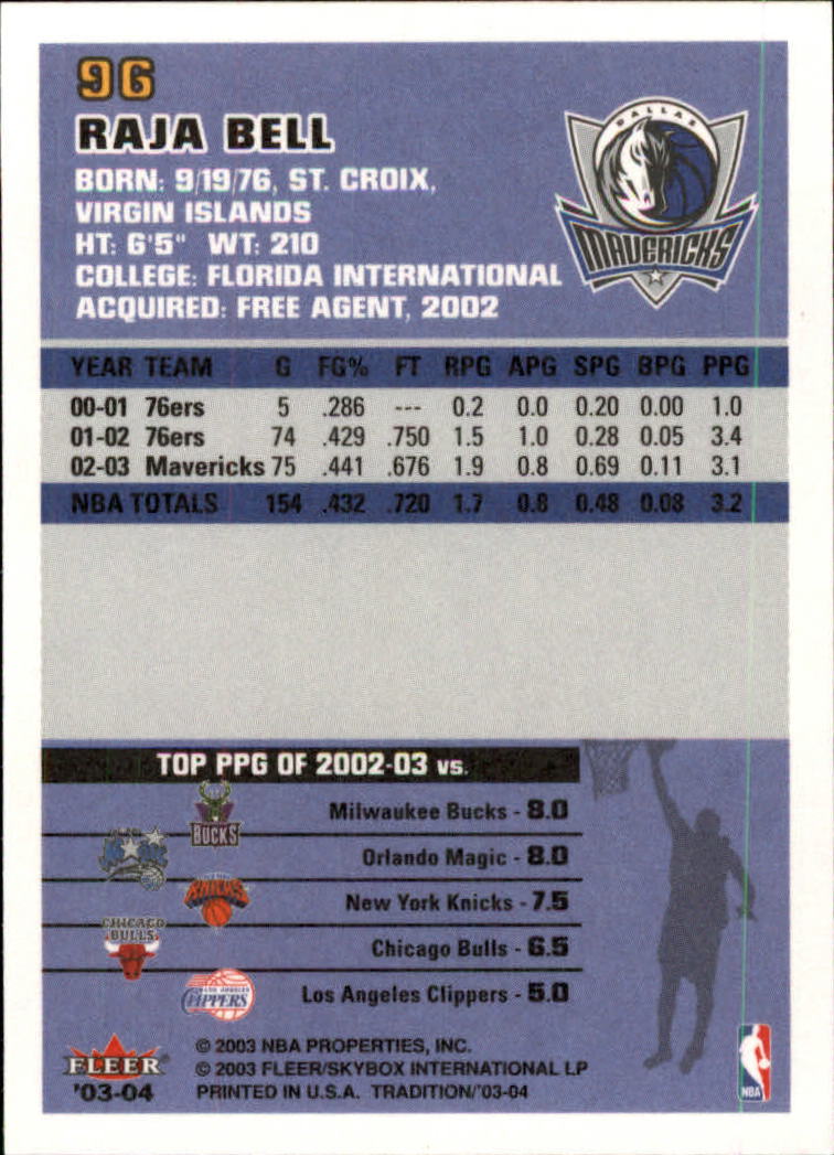 2003/2004 Fleer Tradition Basketball Part 1 Main Set Cards #1 to #150 - Picture 189 of 297