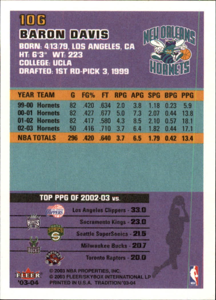 2003/2004 Fleer Tradition Basketball Part 1 Main Set Cards #1 to #150 - Picture 209 of 297