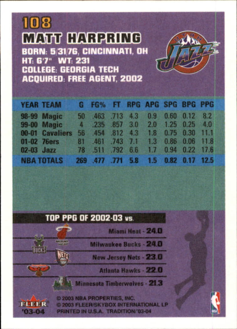 2003/2004 Fleer Tradition Basketball Part 1 Main Set Cards #1 to #150 - Picture 213 of 297