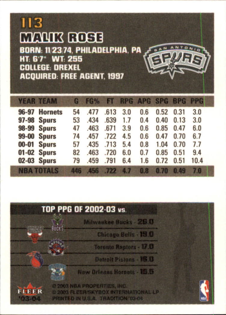 2003/2004 Fleer Tradition Basketball Part 1 Main Set Cards #1 to #150 - Picture 223 of 297