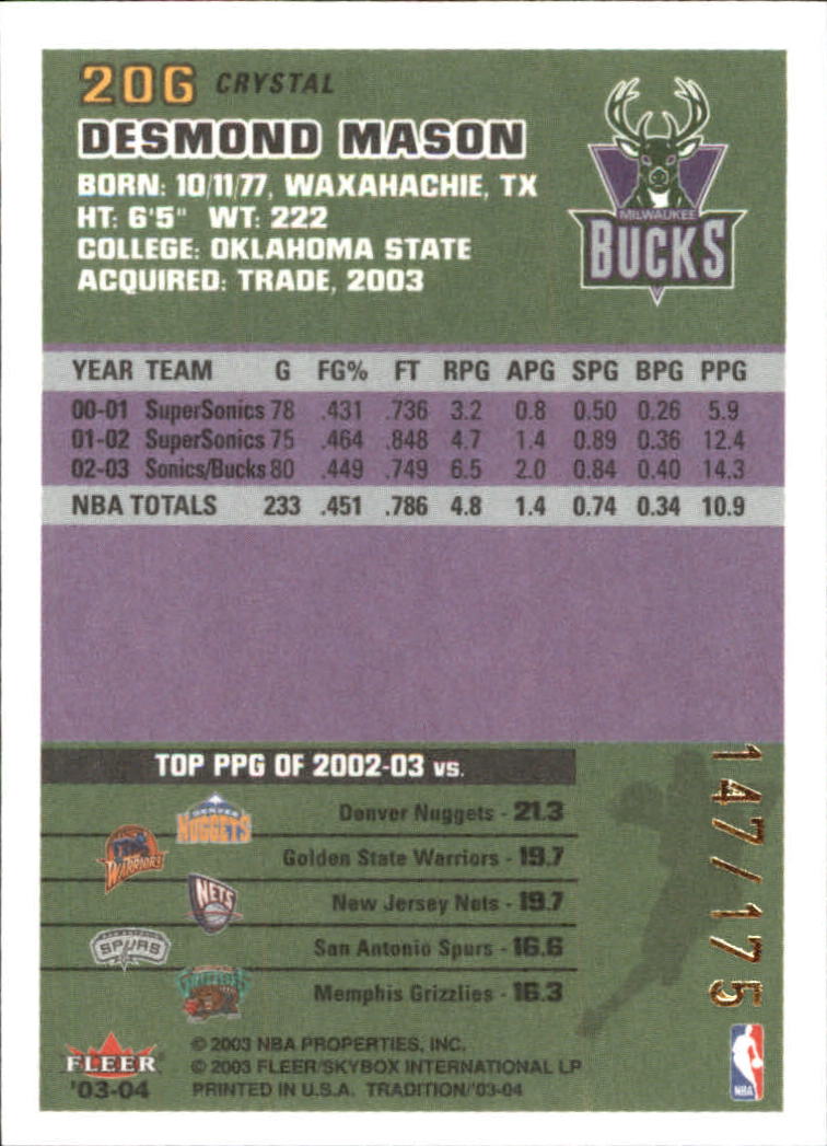 2003/2004 Fleer Tradition Basketball Part 3 Parallel and Insert Cards - Picture 91 of 220