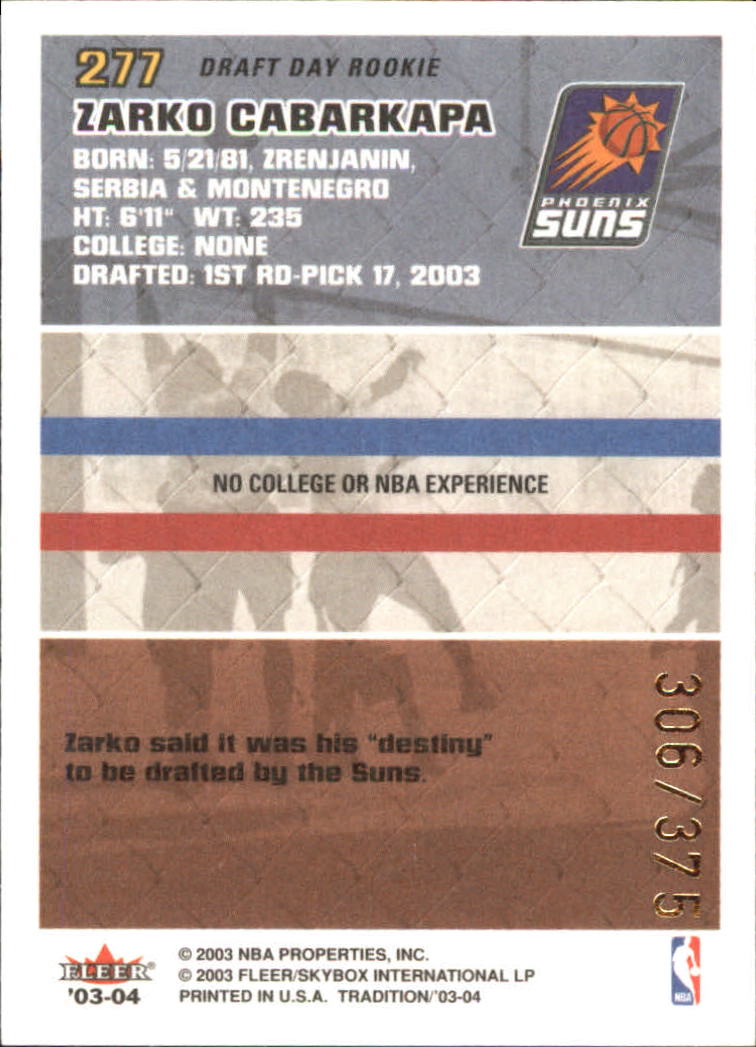 2003/2004 Fleer Tradition Basketball Part 3 Parallel and Insert Cards - Picture 123 of 220