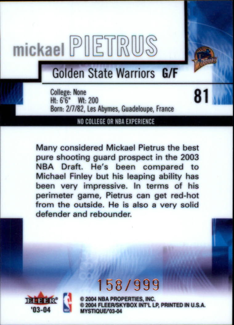 2003/2004 Mystique (Fleer) Basketball - Picture 163 of 231
