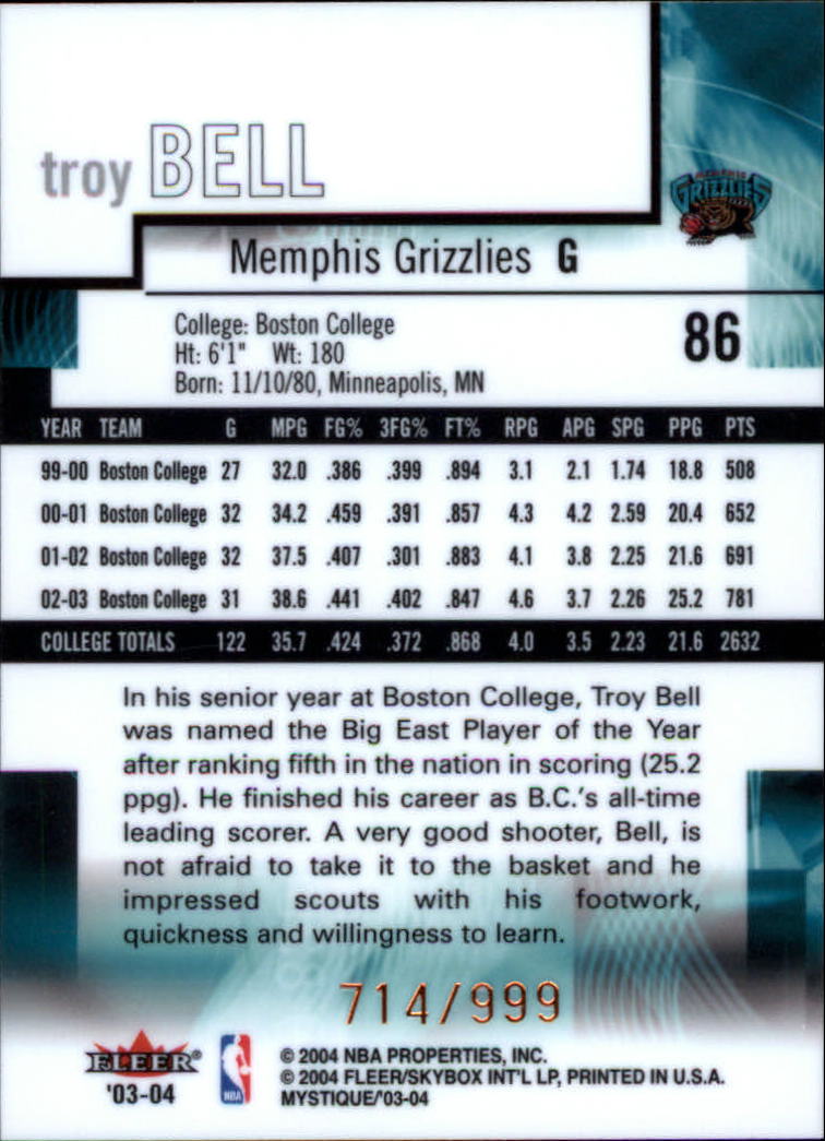 2003/2004 Mystique (Fleer) Basketball - Picture 169 of 231