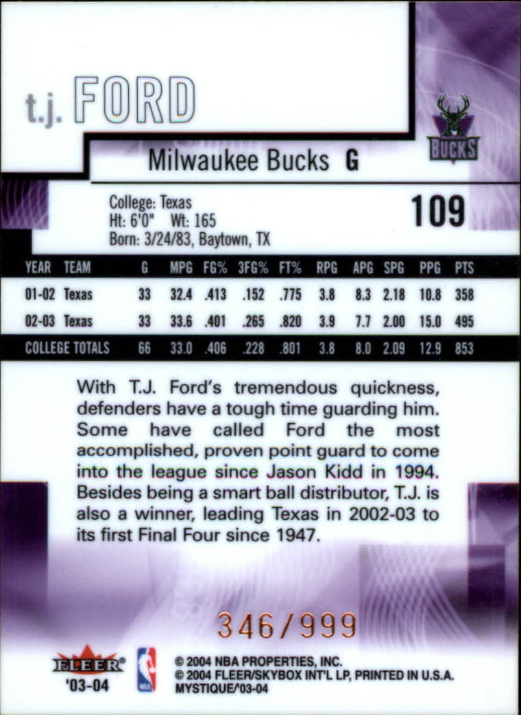 2003/2004 Mystique (Fleer) Basketball - Picture 189 of 231