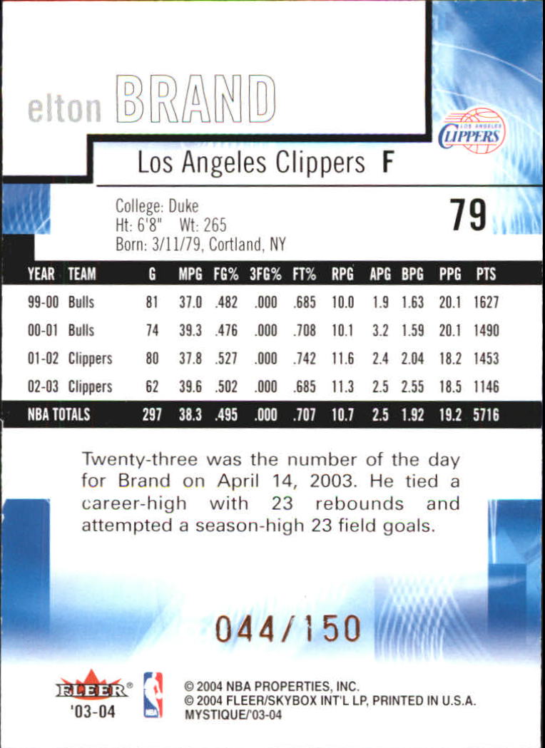 2003/2004 Mystique (Fleer) Basketball - Picture 225 of 231