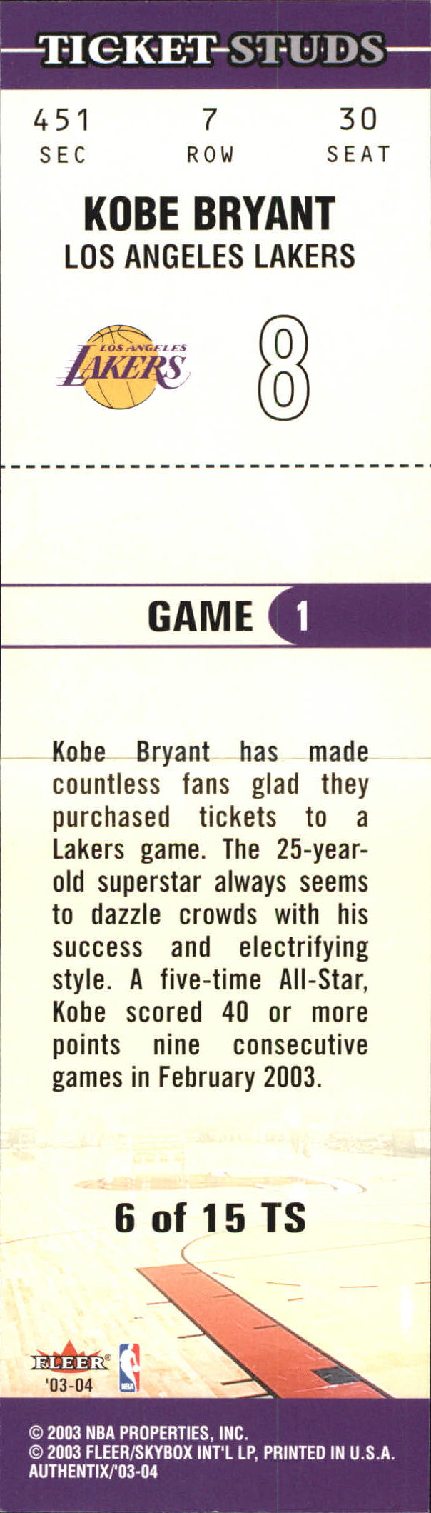 2003/2004 Authentix (Fleer) Basketball - Picture 305 of 319