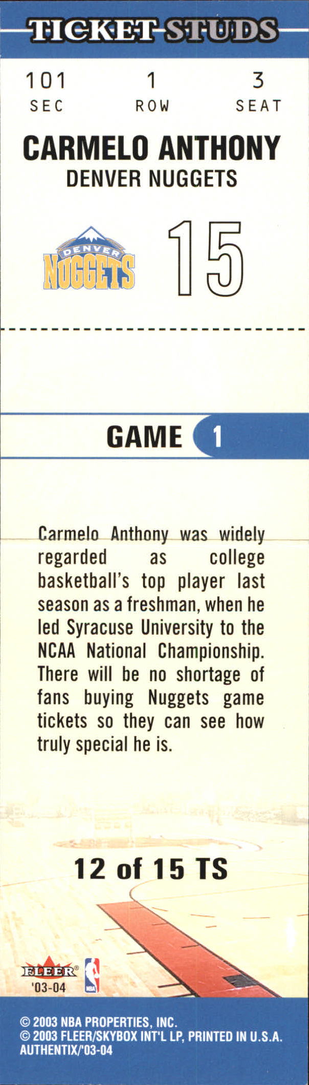 2003/2004 Authentix (Fleer) Basketball - Picture 315 of 319