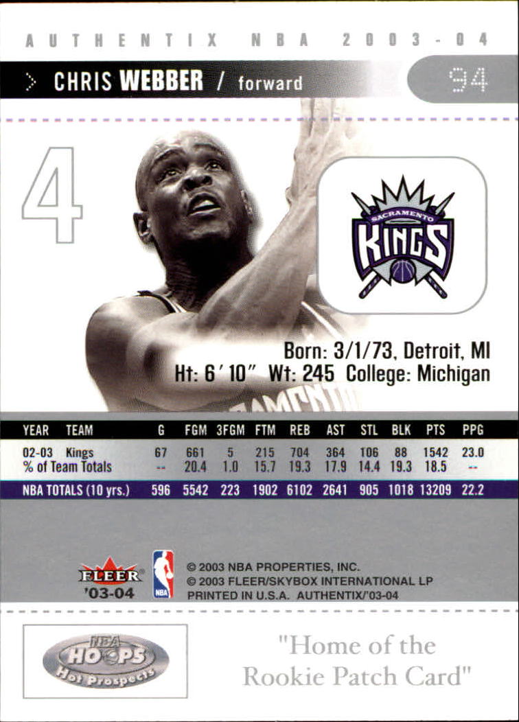 2003/2004 Authentix (Fleer) Basketball - Picture 189 of 319