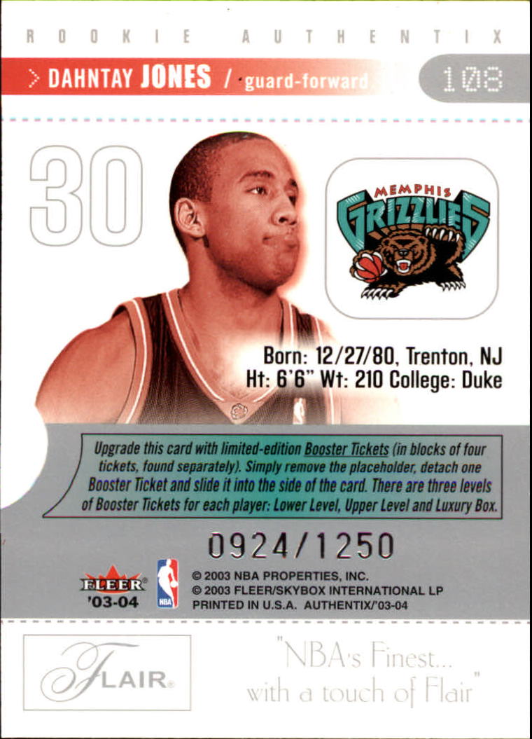 2003/2004 Authentix (Fleer) Basketball - Picture 215 of 319