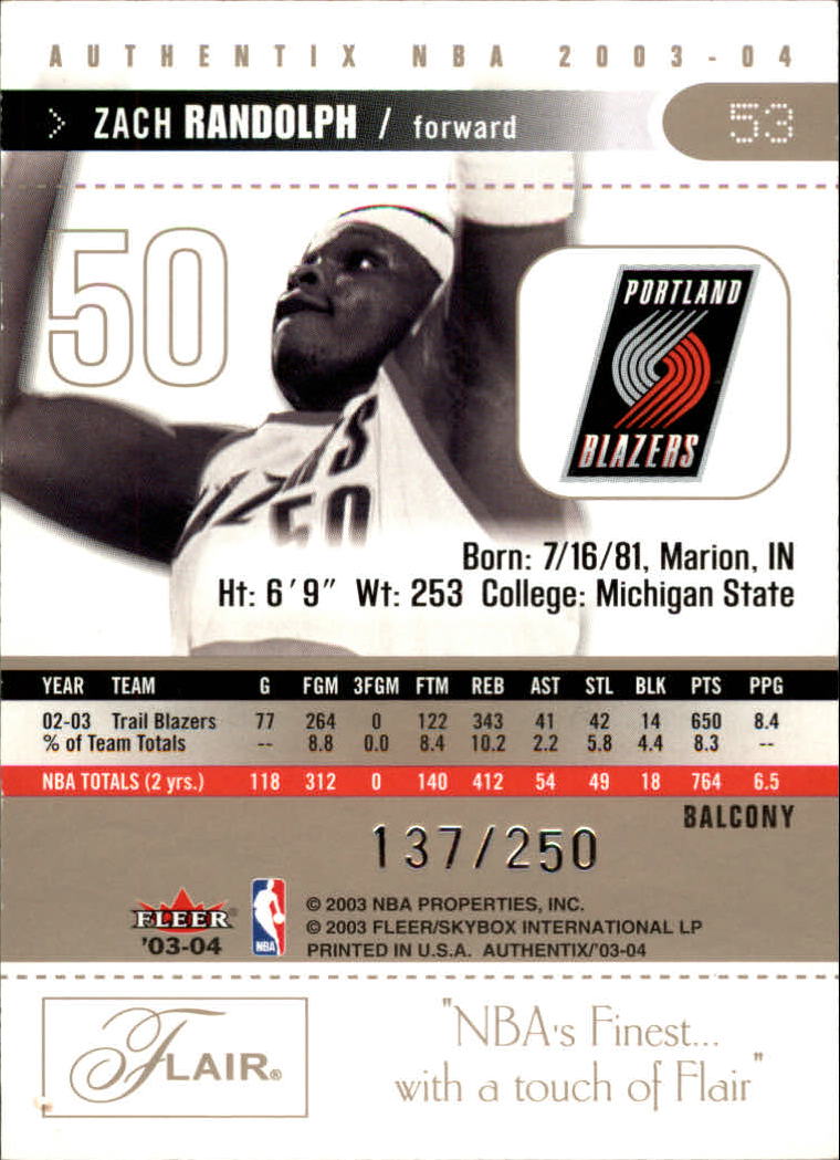 2003/2004 Authentix (Fleer) Basketball - Picture 259 of 319