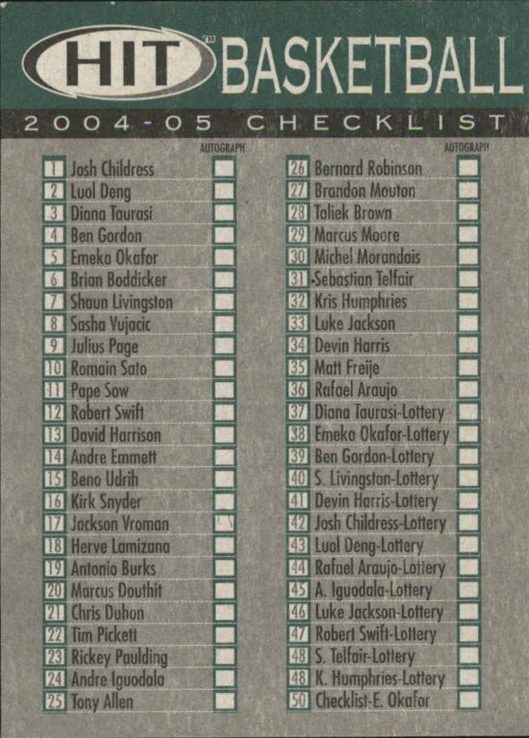 2004 Sage HIT Basketball "Main Set" Base Cards #1 to #50 - Picture 101 of 101