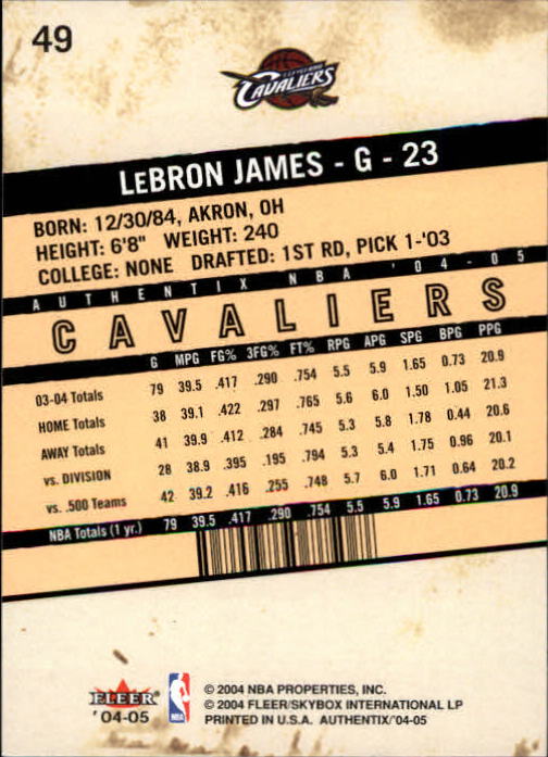 2004/2005 Authentix (Fleer) Basketball Part 1 Main Set Cards #1 to #122 - Picture 99 of 207