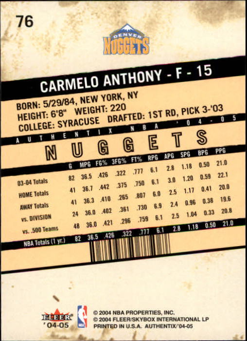 2004/2005 Authentix (Fleer) Basketball Part 1 Main Set Cards #1 to #122 - Picture 151 of 207