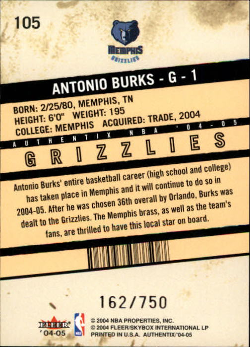 2004/2005 Authentix (Fleer) Basketball Part 1 Main Set Cards #1 to #122 - Picture 203 of 207