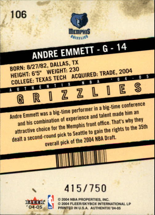 2004/2005 Authentix (Fleer) Basketball Part 1 Main Set Cards #1 to #122 - Picture 205 of 207