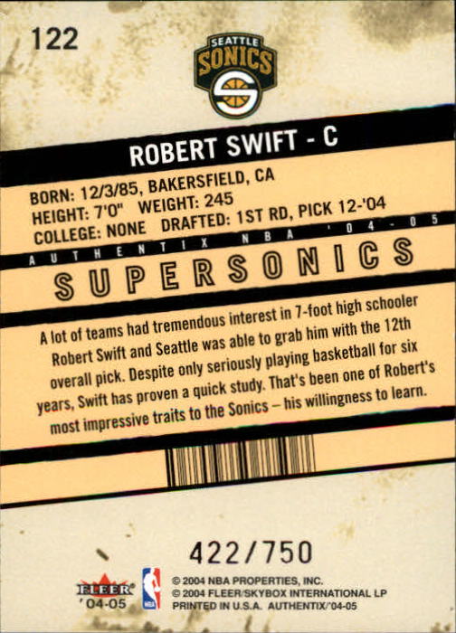 2004/2005 Authentix (Fleer) Basketball Part 1 Main Set Cards #1 to #122 - Picture 207 of 207