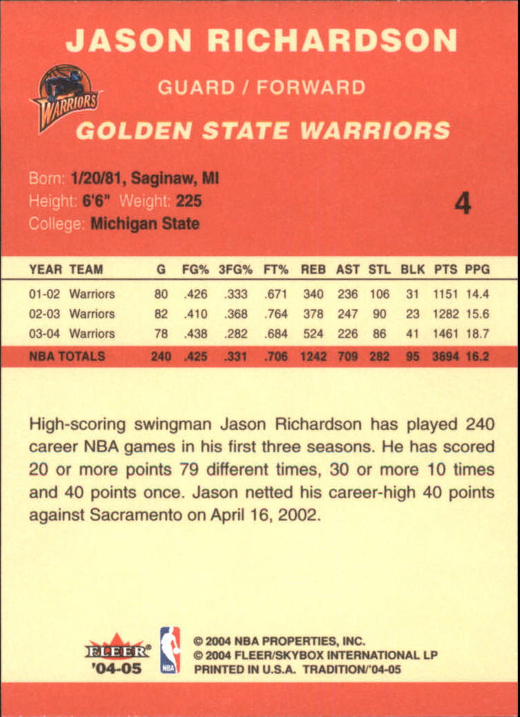 2004/2005 Tradition (Fleer) Basketball Part 1 Red Main Set Cards #1 to #268 - Picture 9 of 496