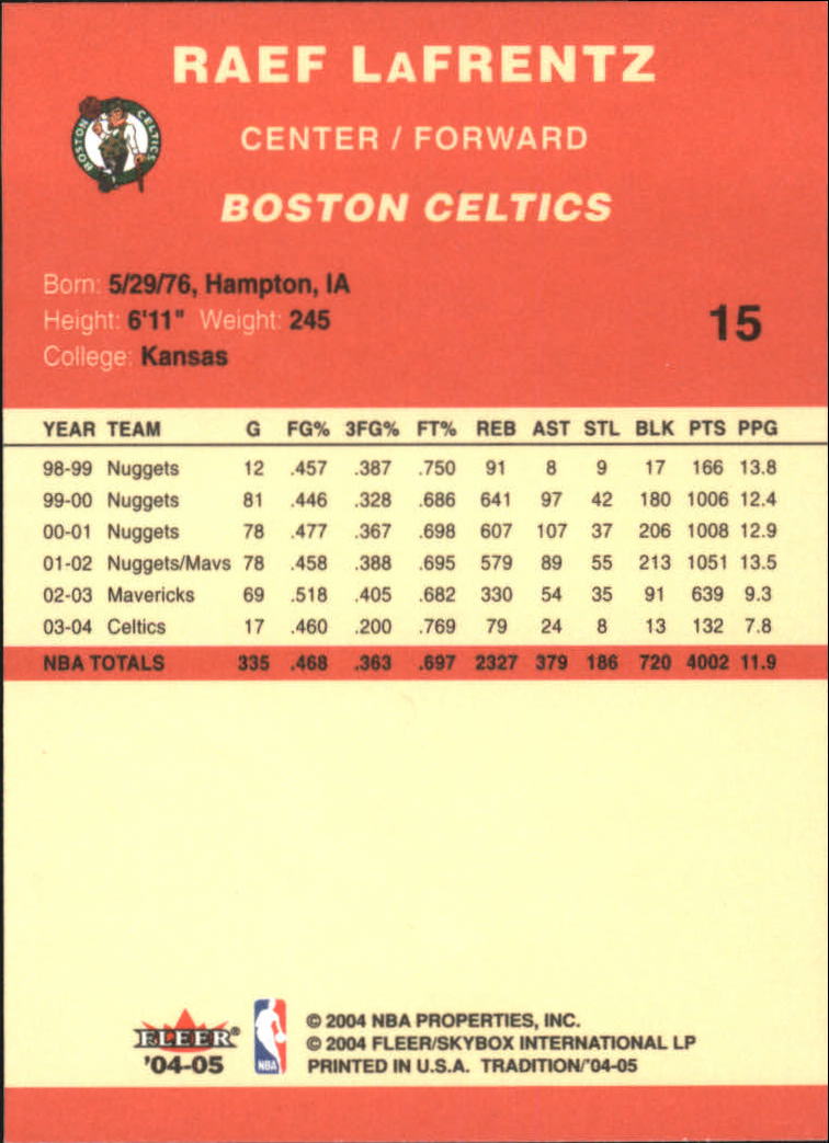 2004/2005 Tradition (Fleer) Basketball Part 1 Red Main Set Cards #1 to #268 - Picture 31 of 496