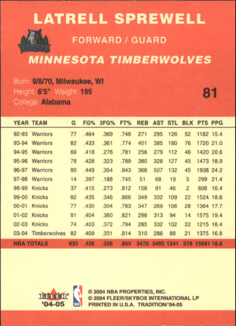 2004/2005 Tradition (Fleer) Basketball Part 1 Red Main Set Cards #1 to #268 - Picture 157 of 496