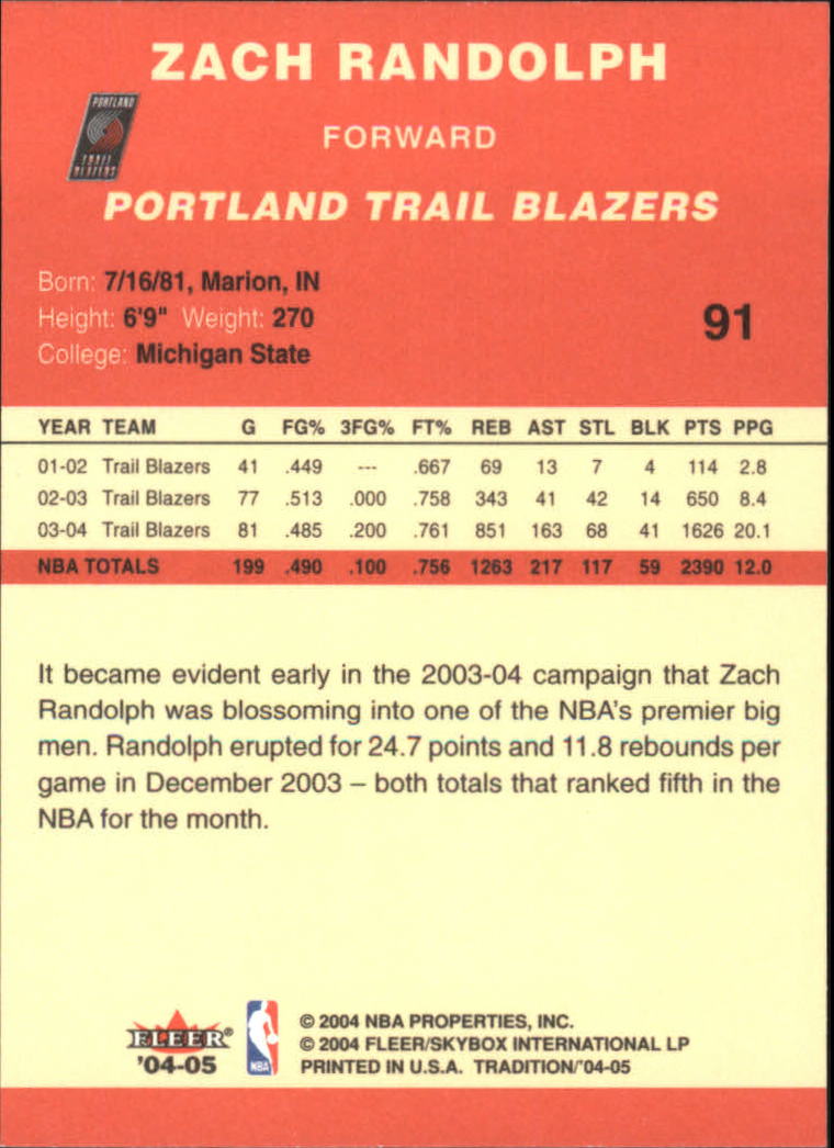 2004/2005 Tradition (Fleer) Basketball Part 1 Red Main Set Cards #1 to #268 - Picture 177 of 496