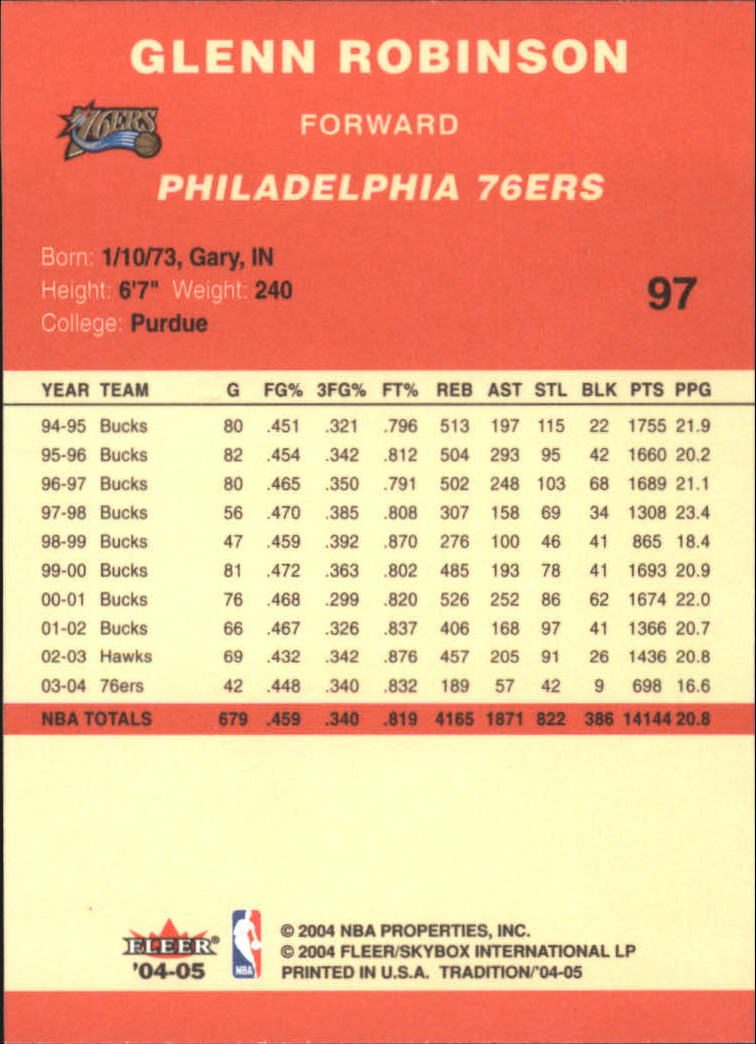 2004/2005 Tradition (Fleer) Basketball Part 1 Red Main Set Cards #1 to #268 - Picture 189 of 496