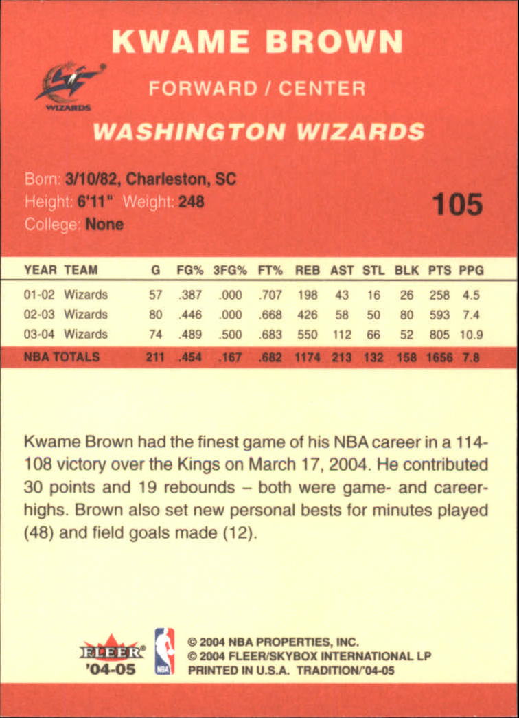 2004/2005 Tradition (Fleer) Basketball Part 1 Red Main Set Cards #1 to #268 - Picture 205 of 496