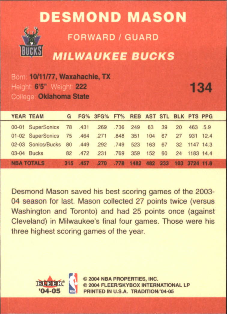 2004/2005 Tradition (Fleer) Basketball Part 1 Red Main Set Cards #1 to #268 - Picture 263 of 496