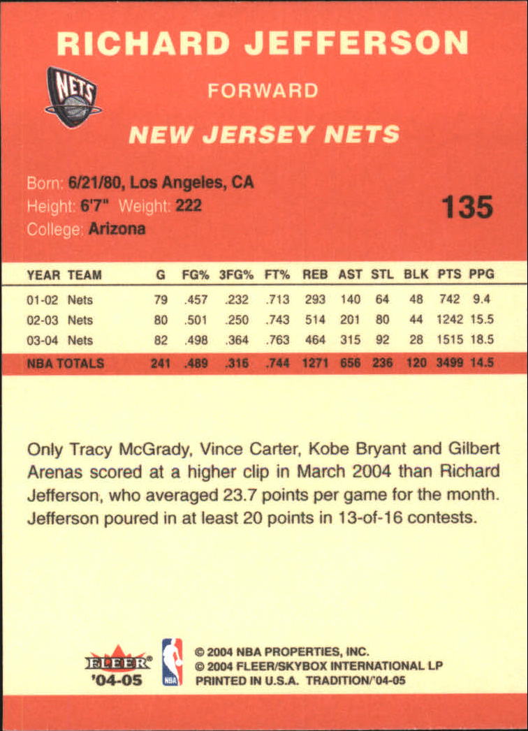 2004/2005 Tradition (Fleer) Basketball Part 1 Red Main Set Cards #1 to #268 - Picture 265 of 496