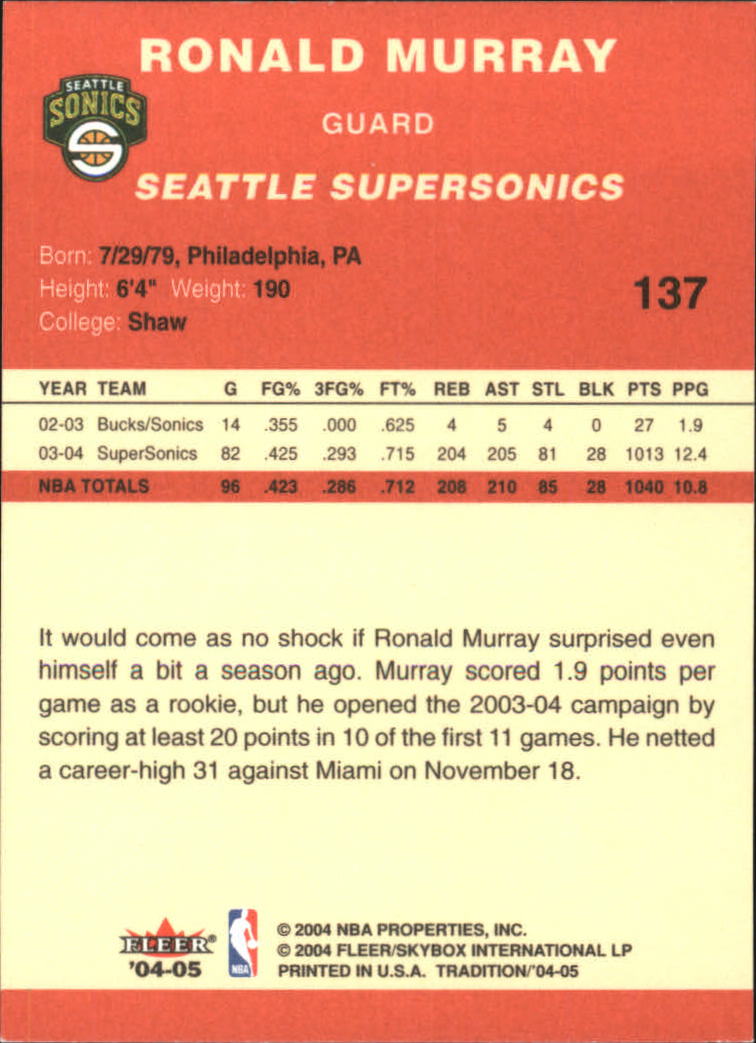 2004/2005 Tradition (Fleer) Basketball Part 1 Red Main Set Cards #1 to #268 - Picture 269 of 496