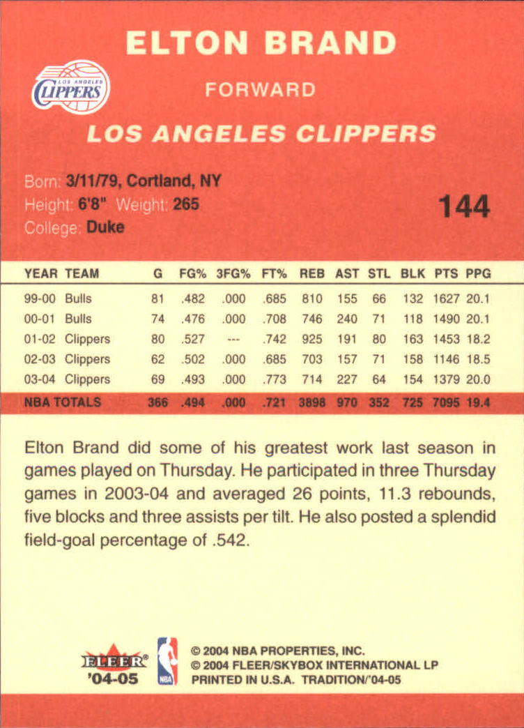 2004/2005 Tradition (Fleer) Basketball Part 1 Red Main Set Cards #1 to #268 - Picture 283 of 496