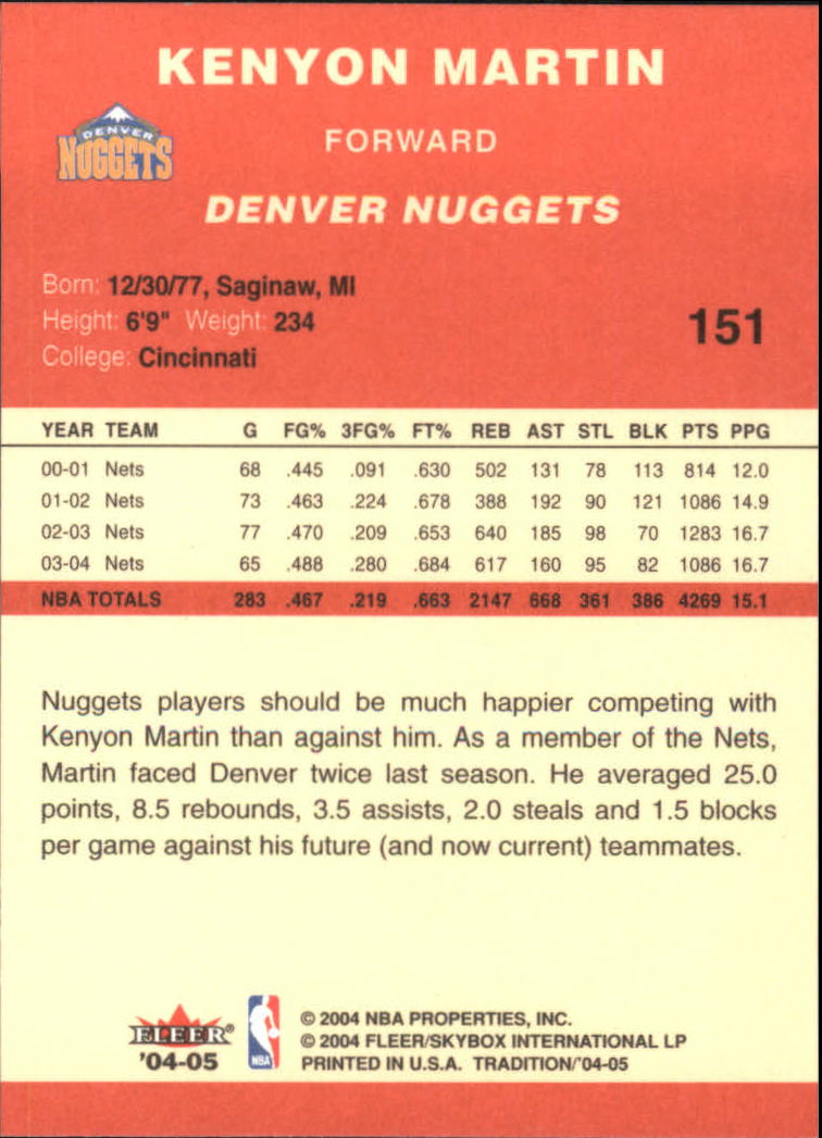 2004/2005 Tradition (Fleer) Basketball Part 1 Red Main Set Cards #1 to #268 - Picture 297 of 496