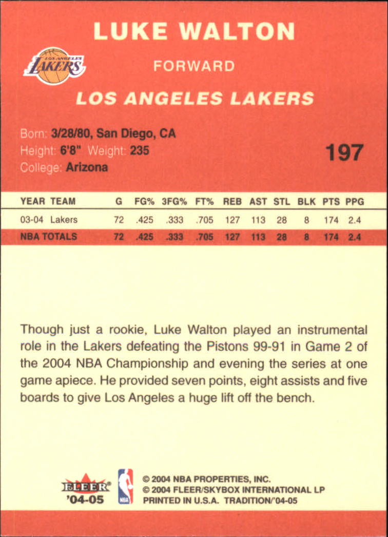 2004/2005 Tradition (Fleer) Basketball Part 1 Red Main Set Cards #1 to #268 - Picture 387 of 496