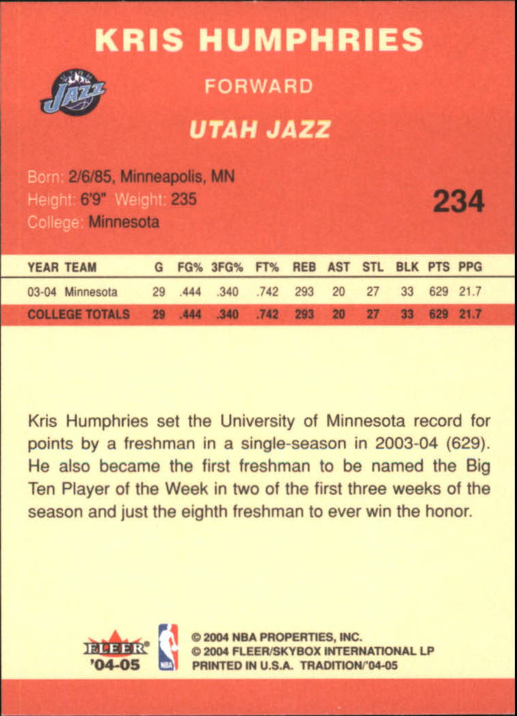 2004/2005 Tradition (Fleer) Basketball Part 1 Red Main Set Cards #1 to #268 - Picture 457 of 496